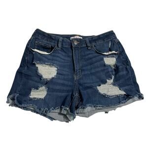 SO Jean Shorts Womens Juniors Size 13/31 High Rise Curvy Midi Distressed Denim